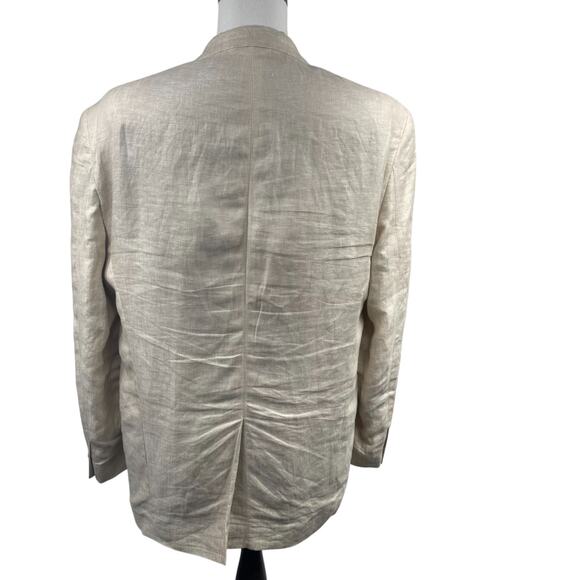Alan Flusser Blazer Jacket Mens 46L Beige Natural 100% Linen Sport Coat Wedding - Picture 4 of 6